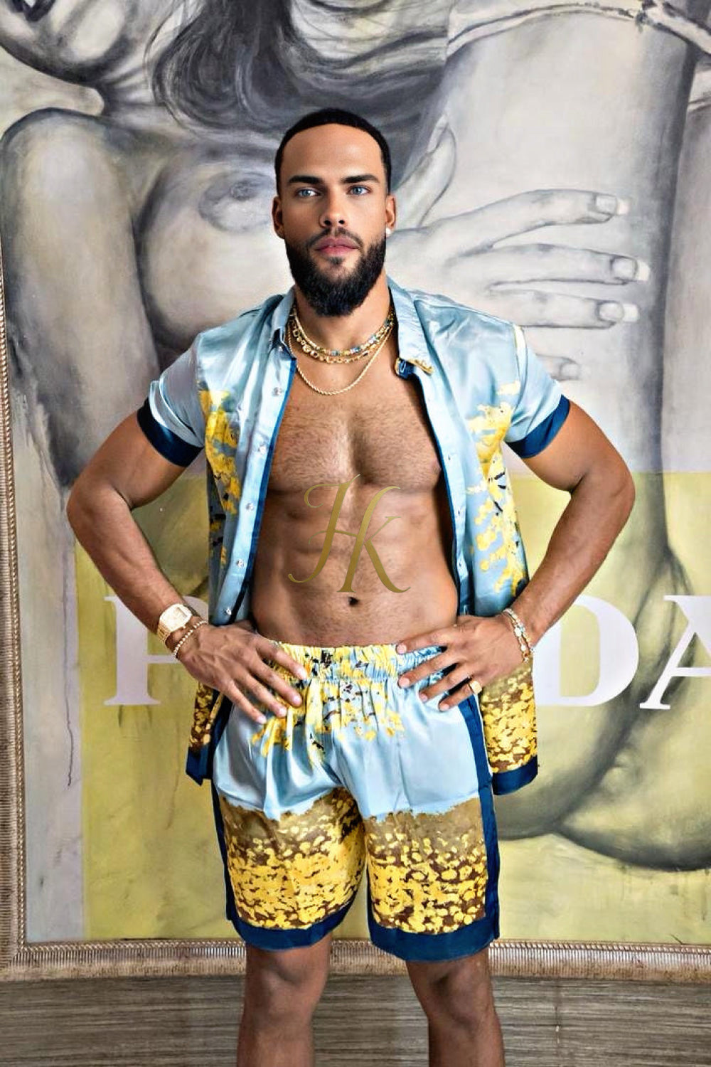 Luxury Boho Silk Shirt Set - Festival Outfit, Boho Handmade Men's Fashion - kayibstrore
