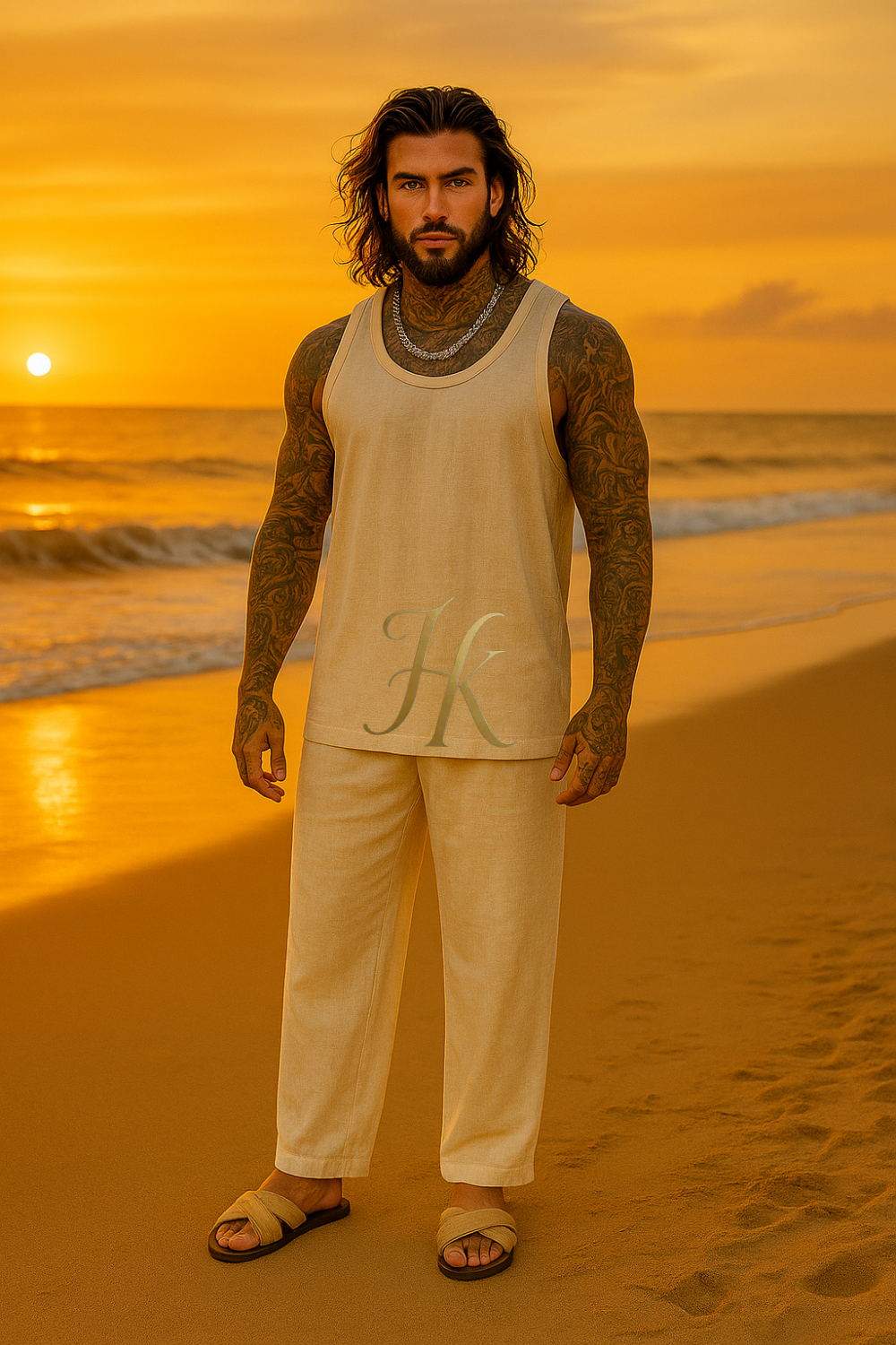 Men’s Linen Set – 2-Piece Tank Top & Pants