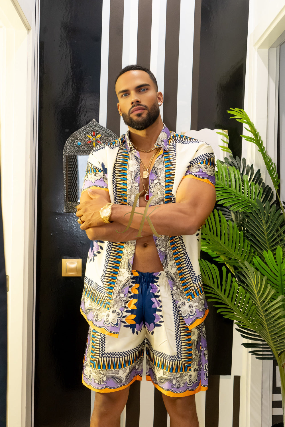 Luxury Boho Silk Shirt Set - Festival Outfit, Boho Summer Handmade Men's Fashion - kayibstrore