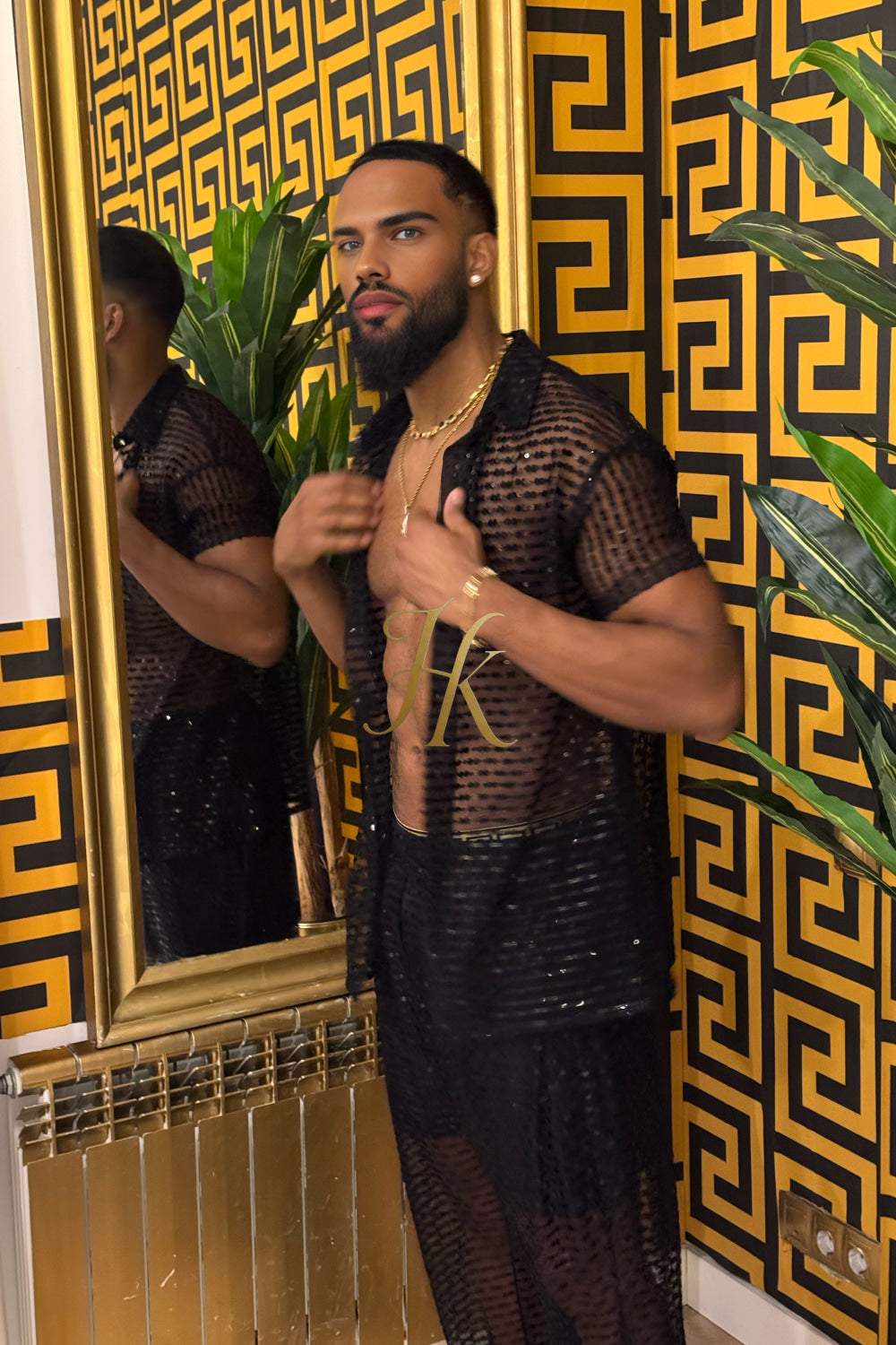 🖤 Royal Mesh Embroidered Shirt – Luxury Handcrafted Elegance - kayibstrore