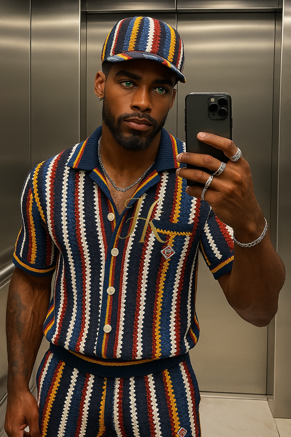 Premium Trendy Knitted Wool Shirt with Wave Pattern & Collar set 2pcs