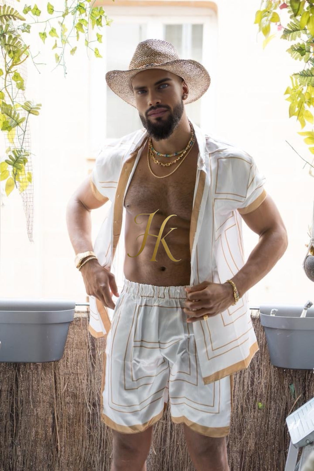 Luxury Boho Silk Shirt Set for Men - Festival Outfit, Handmade Men's Fashion - kayibstrore