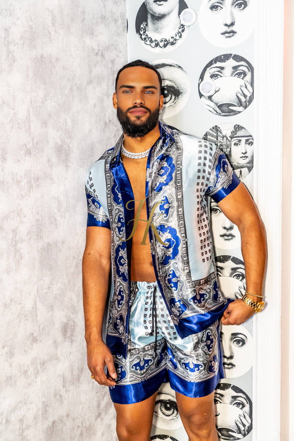 Luxury Boho Silk Shirt Set - Festival Outfit, Handmade Men's Fashion style for summer - kayibstrore