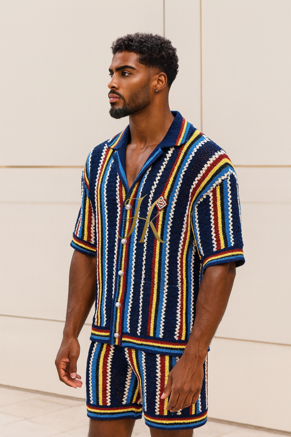 Premium Trendy Knitted Wool Shirt with Wave Pattern & Collar set 2pcs