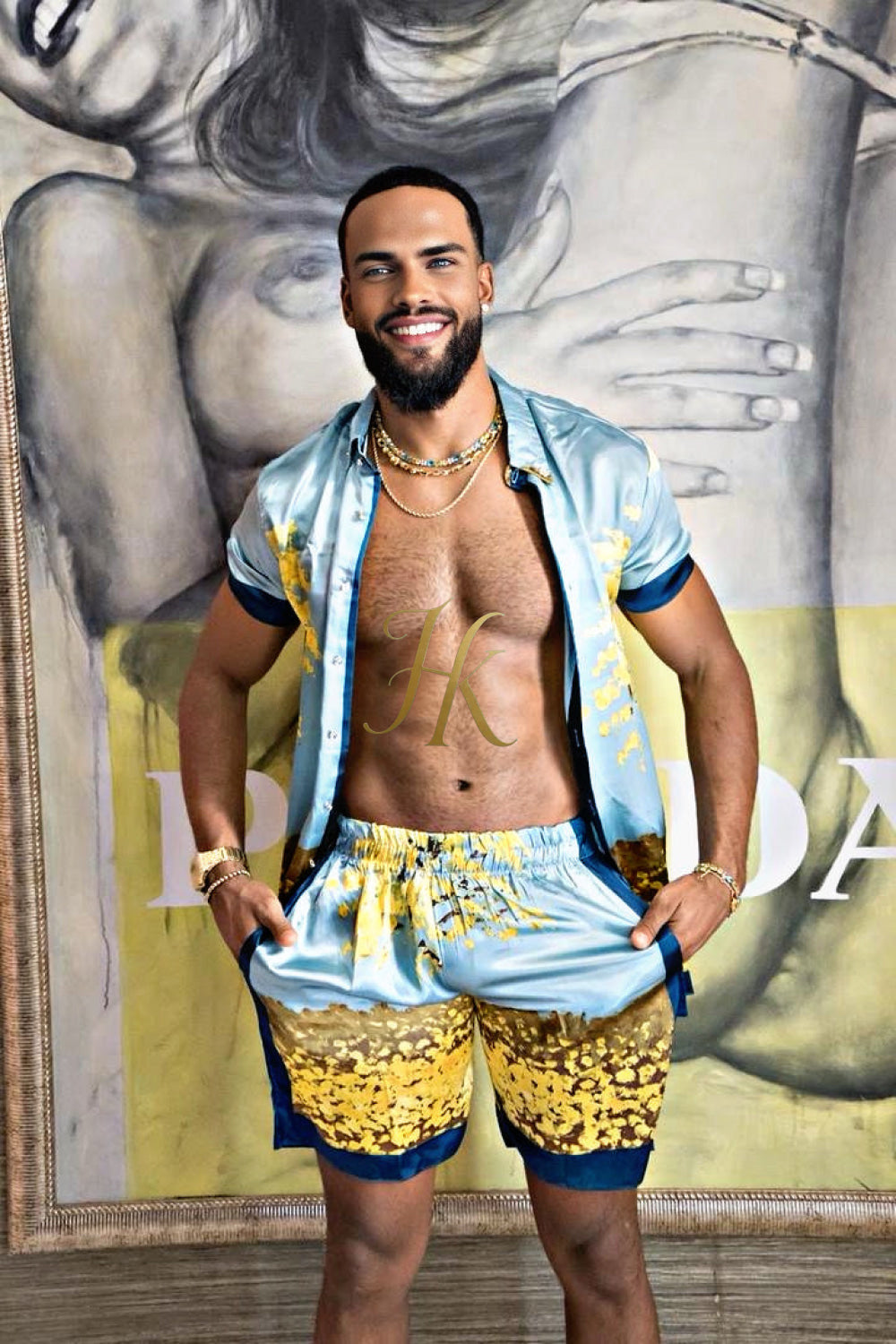 Luxury Boho Silk Shirt Set - Festival Outfit, Boho Handmade Men's Fashion - kayibstrore