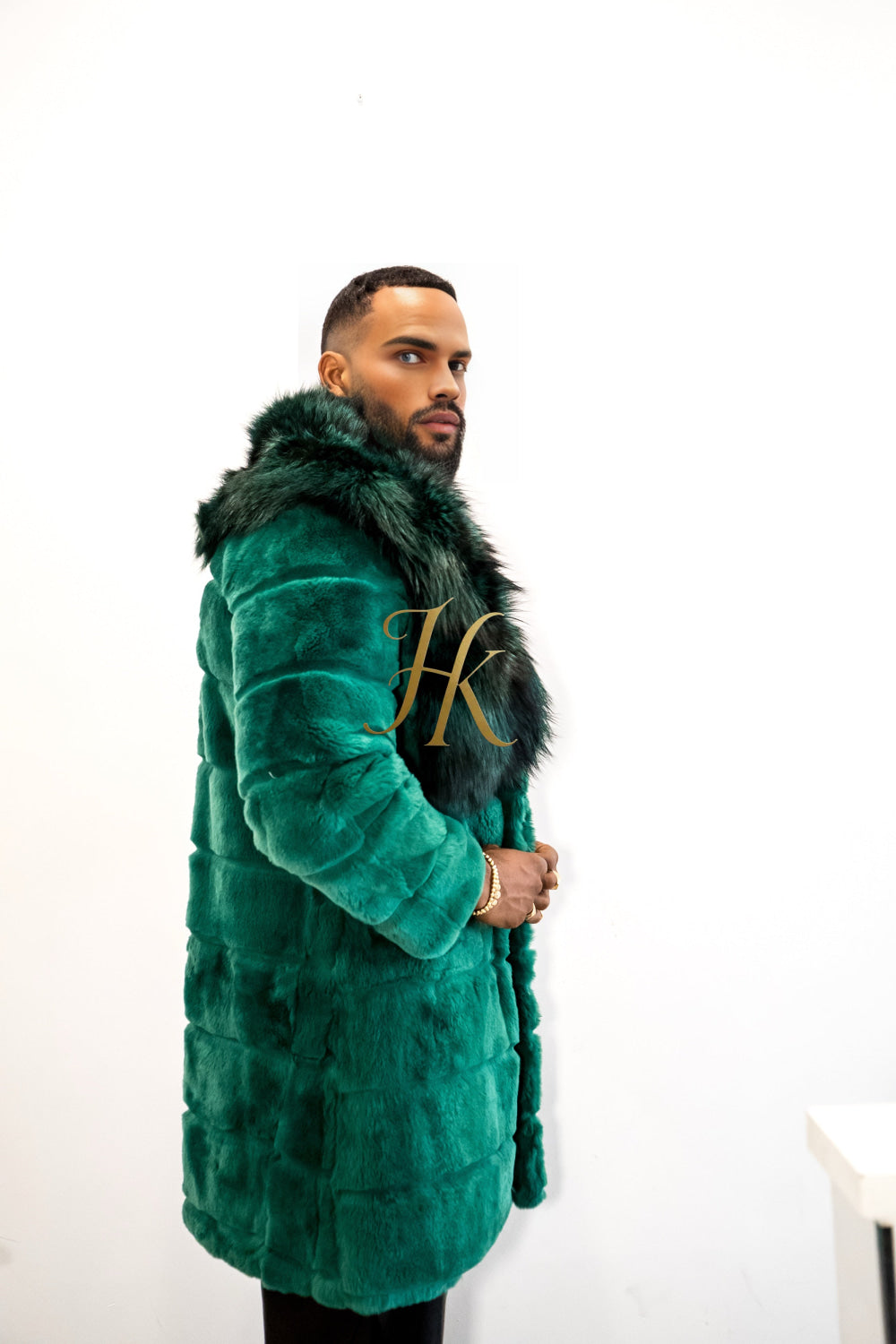 Handmade Luxury Winter Men's Rex Rabbit Fur Coat with Super Large Raccoon Collar - Premium Fashion coat - kayibstrore