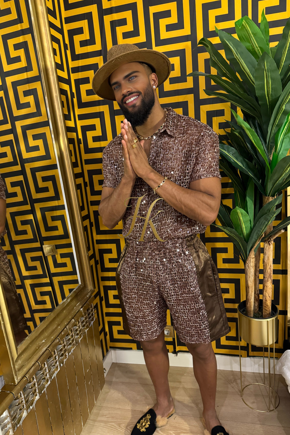 Velour Nights Mesh Shirt – Champagne Gold Elegance - kayibstrore