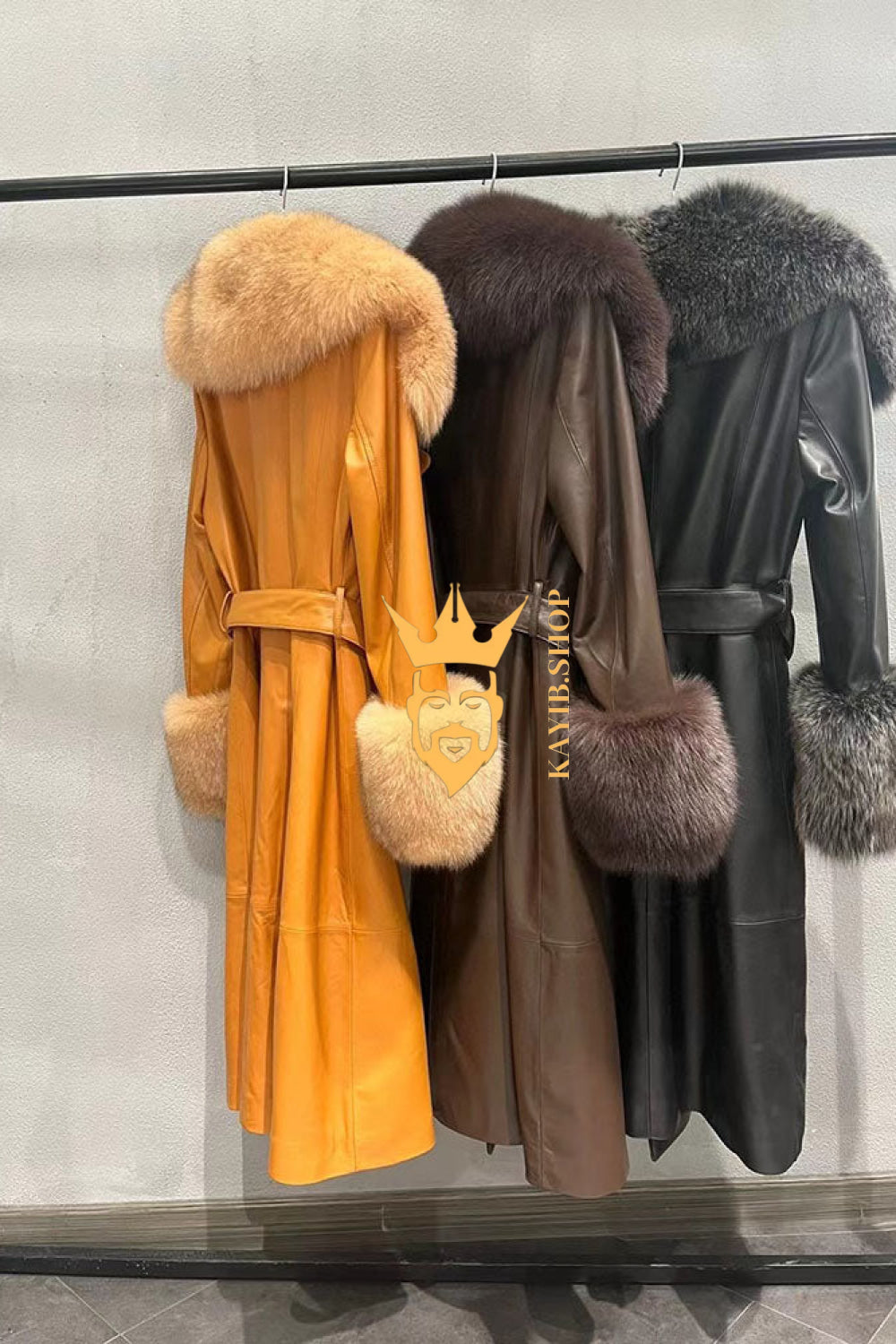 "Women's Leather Long Coat Jacket with 100% Fox Fur Collar - Luxurious Elegance for Every Occasion" - kayibstrore