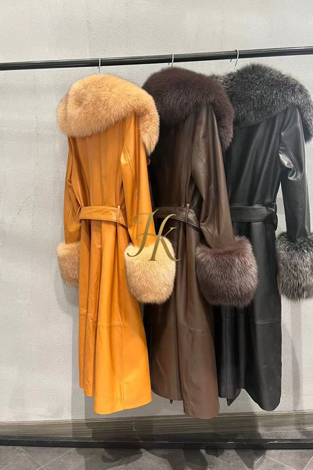 "Women's Leather Long Coat Jacket with 100% Fox Fur Collar - Luxurious Elegance for Every Occasion" - kayibstrore