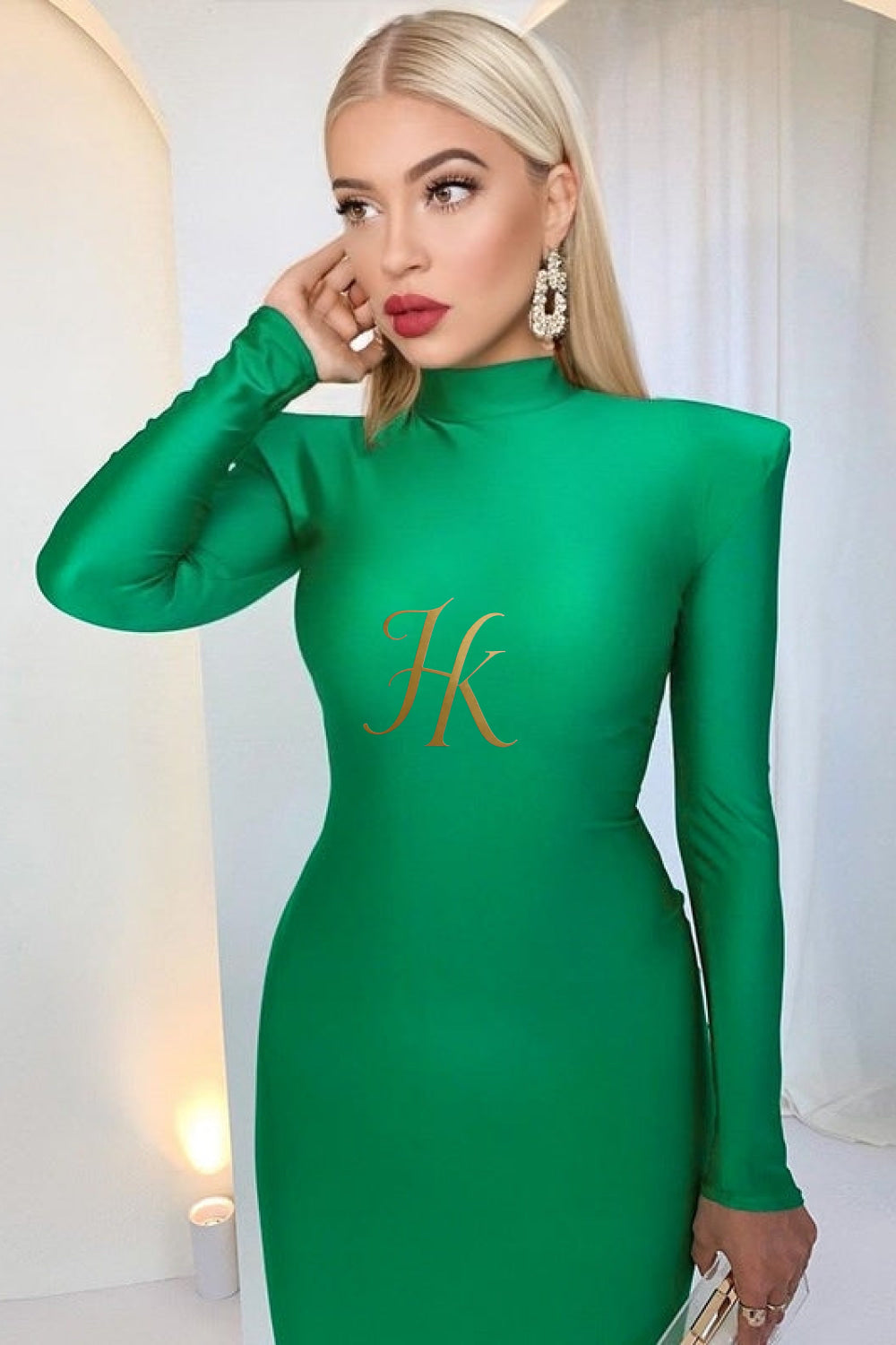2023 New Year Turtleneck Maxi Dress with Shoulder Pads - Elegant Streetwear Women's Fashion - Long Sleeve Skinny Dress - Gift for Her - kayibstrore