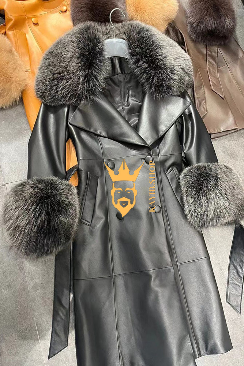 "Women's Leather Long Coat Jacket with 100% Fox Fur Collar - Luxurious Elegance for Every Occasion" - kayibstrore