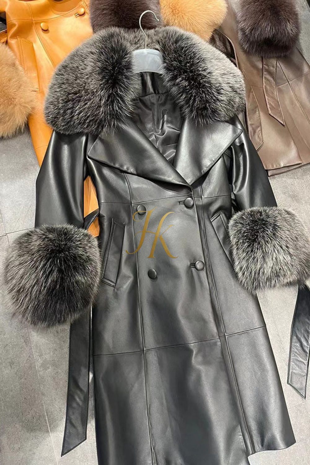 "Women's Leather Long Coat Jacket with 100% Fox Fur Collar - Luxurious Elegance for Every Occasion" - kayibstrore