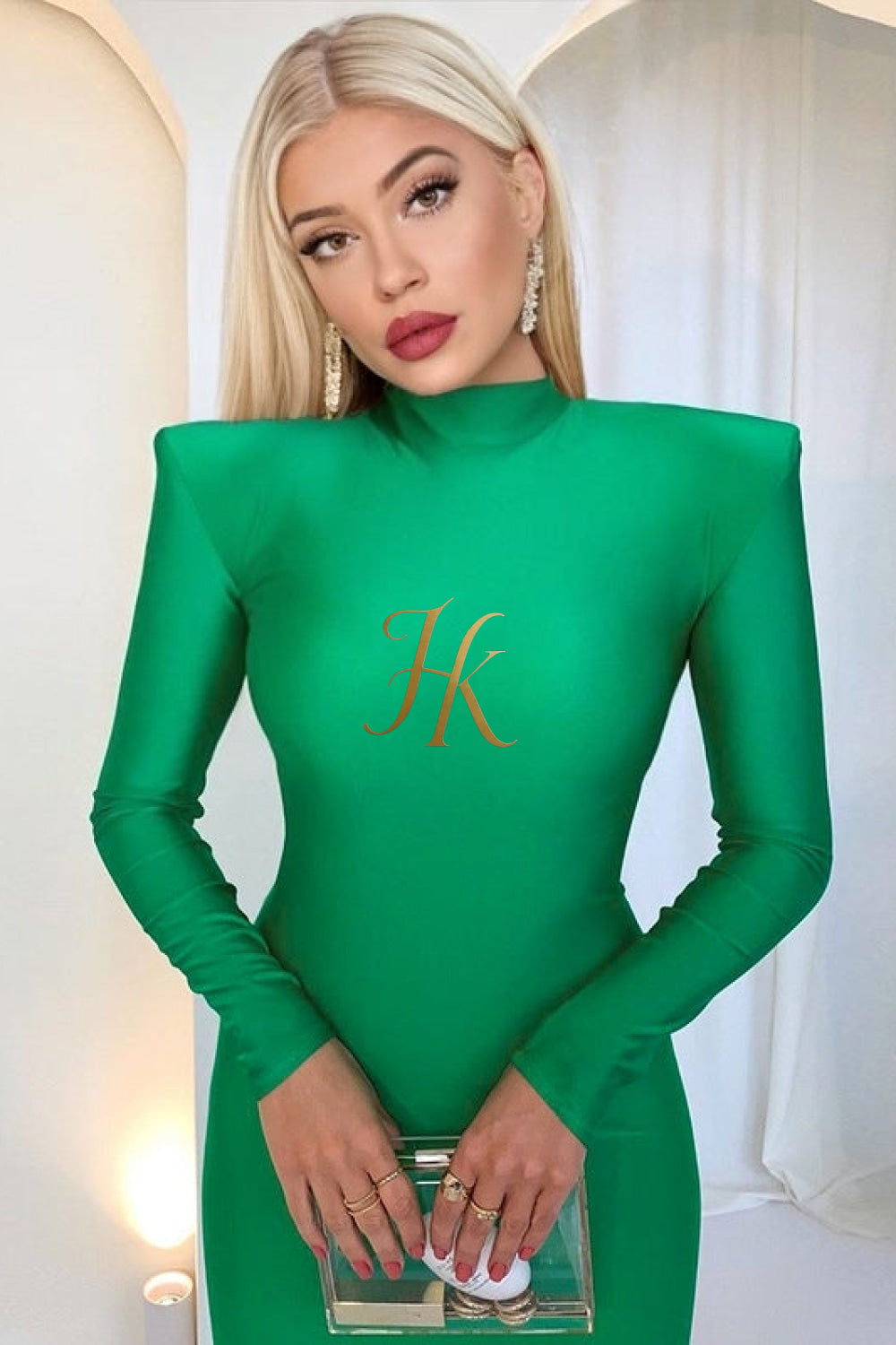 2023 New Year Turtleneck Maxi Dress with Shoulder Pads - Elegant Streetwear Women's Fashion - Long Sleeve Skinny Dress - Gift for Her - kayibstrore