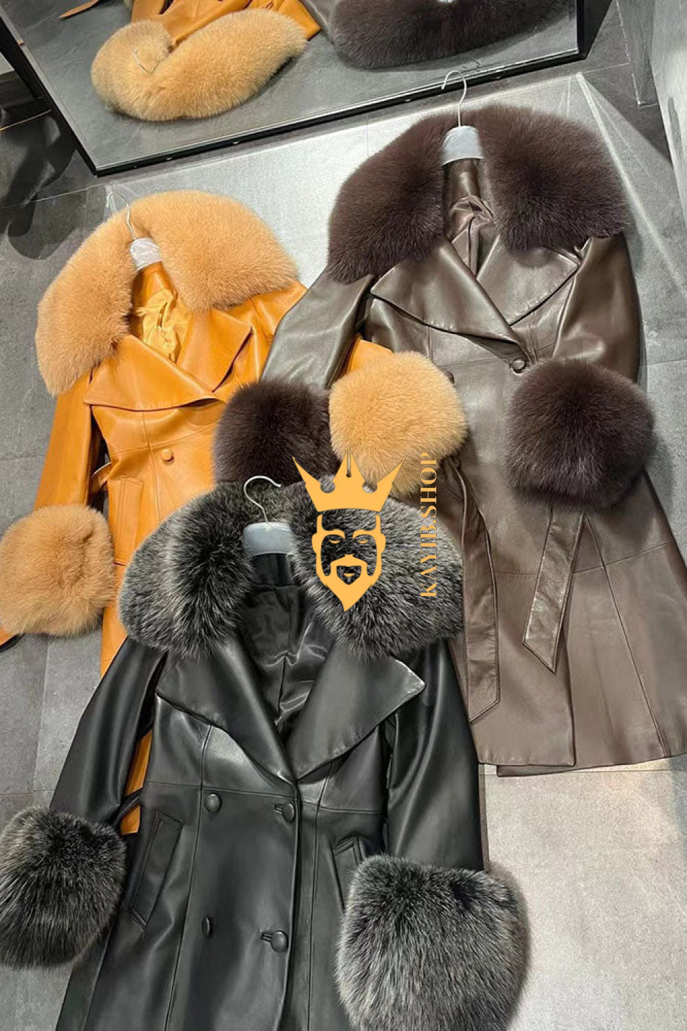 "Women's Leather Long Coat Jacket with 100% Fox Fur Collar - Luxurious Elegance for Every Occasion" - kayibstrore