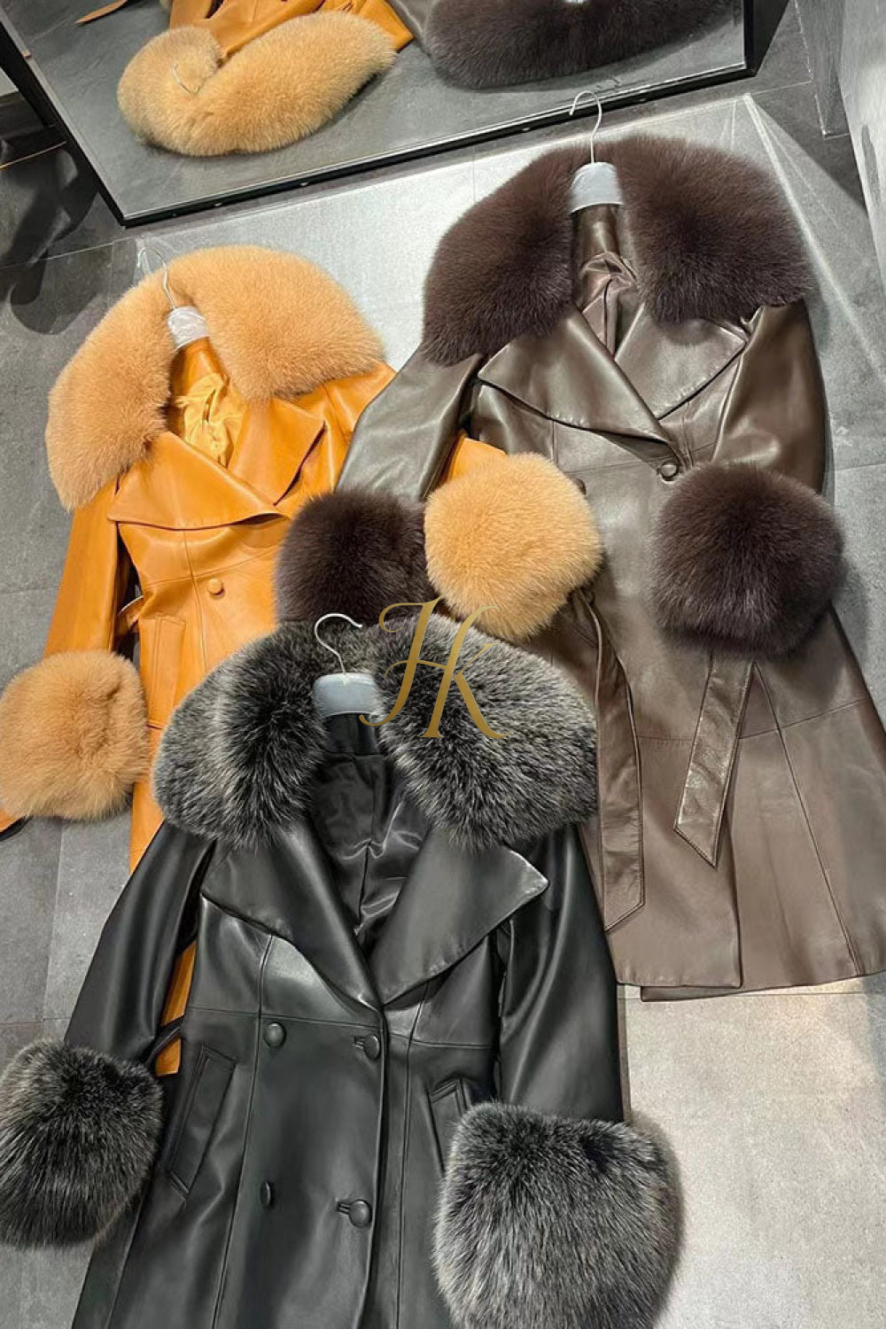 "Women's Leather Long Coat Jacket with 100% Fox Fur Collar - Luxurious Elegance for Every Occasion" - kayibstrore