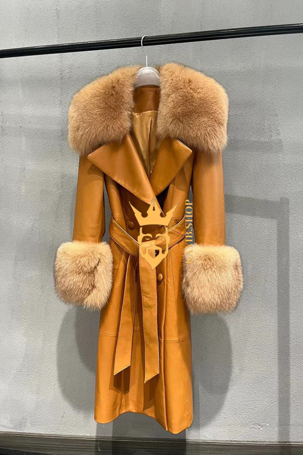 "Women's Leather Long Coat Jacket with 100% Fox Fur Collar - Luxurious Elegance for Every Occasion" - kayibstrore