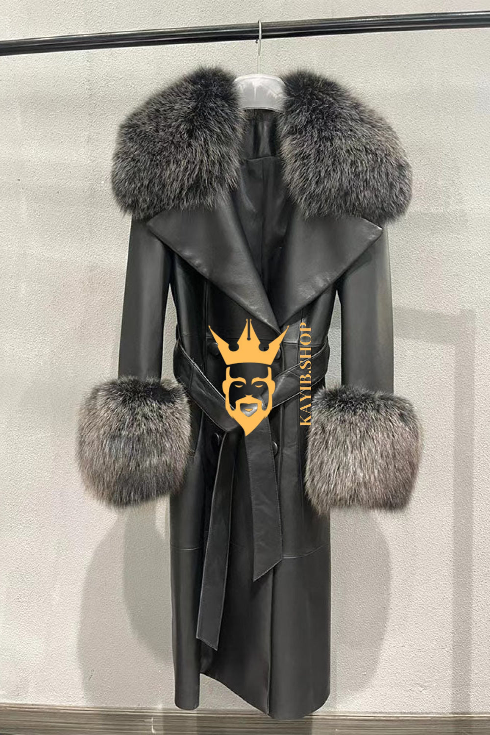 "Women's Leather Long Coat Jacket with 100% Fox Fur Collar - Luxurious Elegance for Every Occasion" - kayibstrore