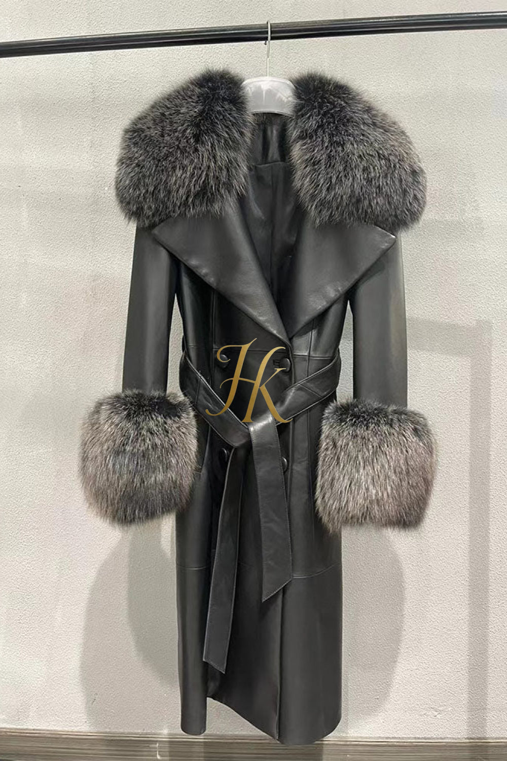 "Women's Leather Long Coat Jacket with 100% Fox Fur Collar - Luxurious Elegance for Every Occasion" - kayibstrore