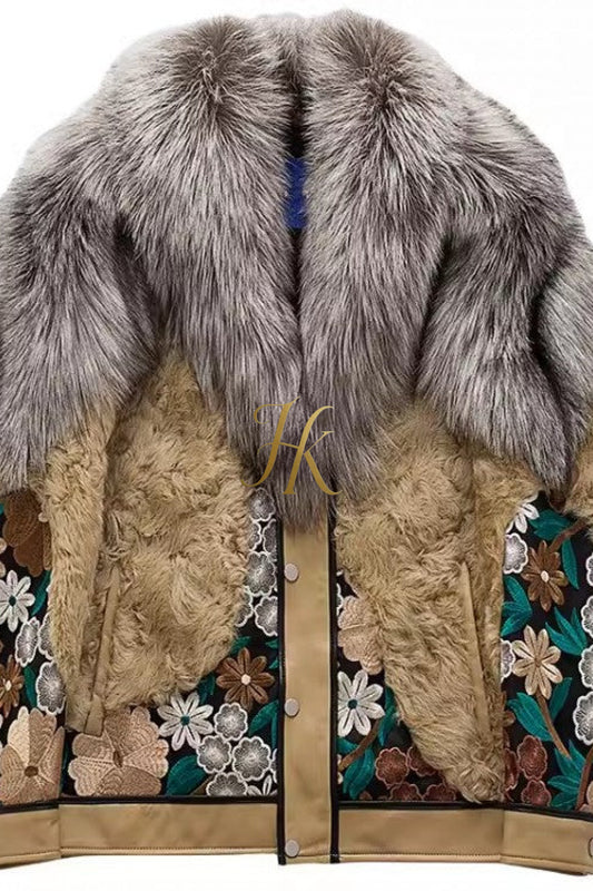Luxury Handmade Premium fox fur & wool Real Fur Coats with Rex Rabbit Fur - kayibstrore