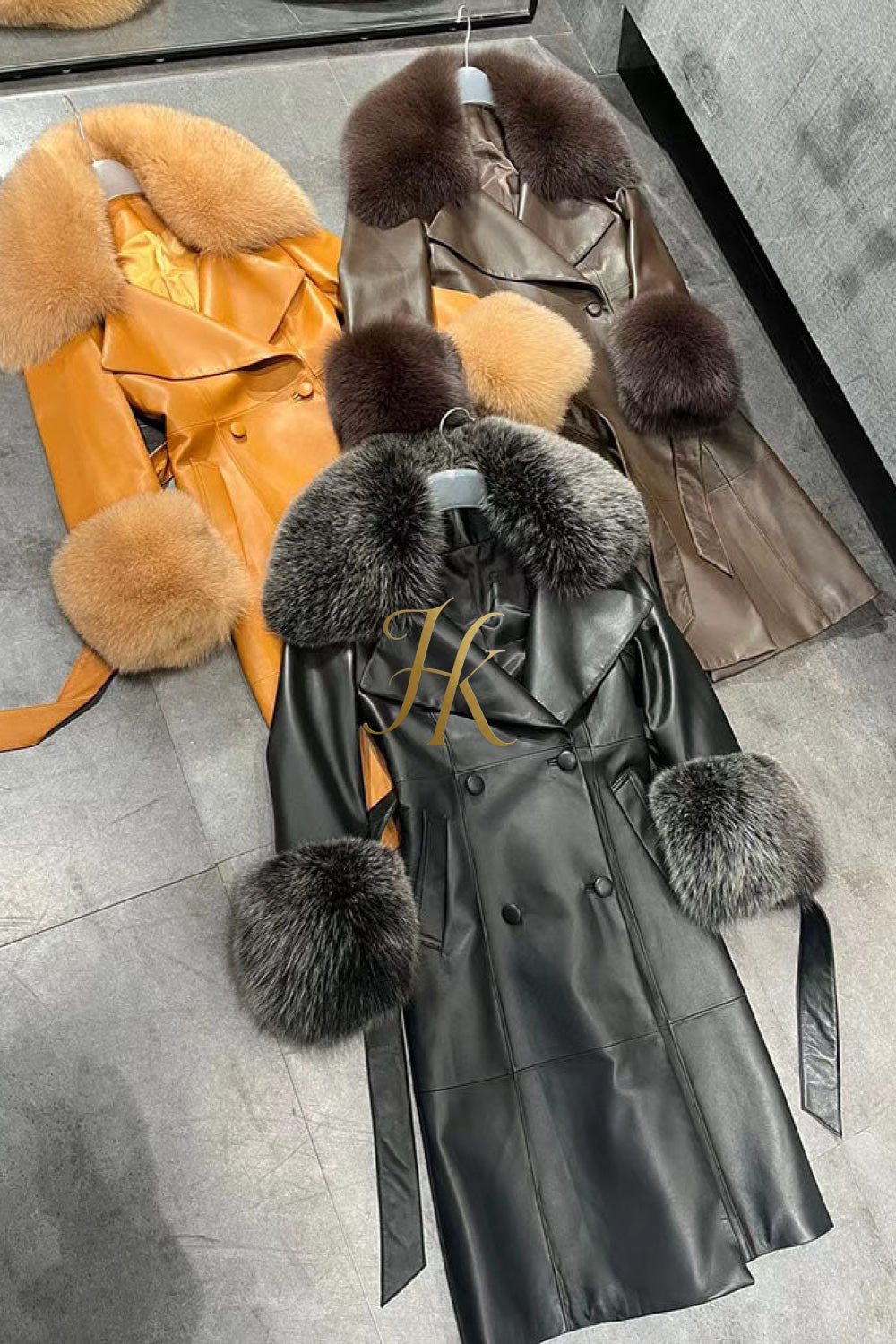 "Women's Leather Long Coat Jacket with 100% Fox Fur Collar - Luxurious Elegance for Every Occasion" - kayibstrore
