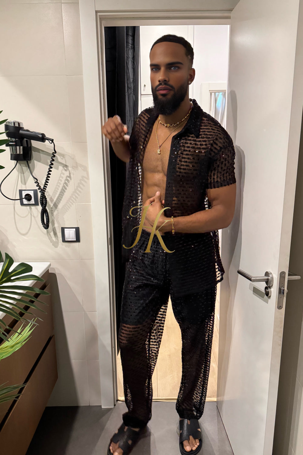 🖤 Royal Mesh Embroidered Shirt – Luxury Handcrafted Elegance - kayibstrore