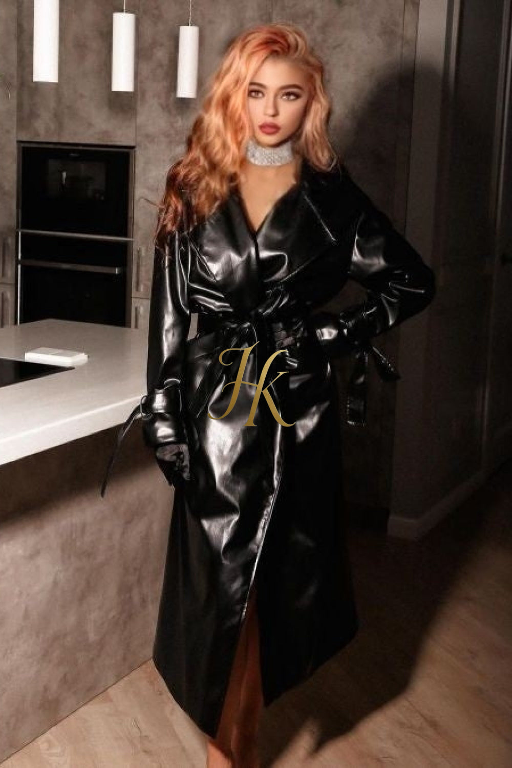 Autumn Elegance: Extra Long Oversized Black Faux Leather Trench Coat for Women - Trendsetting Fashion with Double-Breasted Style, Long Sleeves, and Cinch Belt - kayibstrore