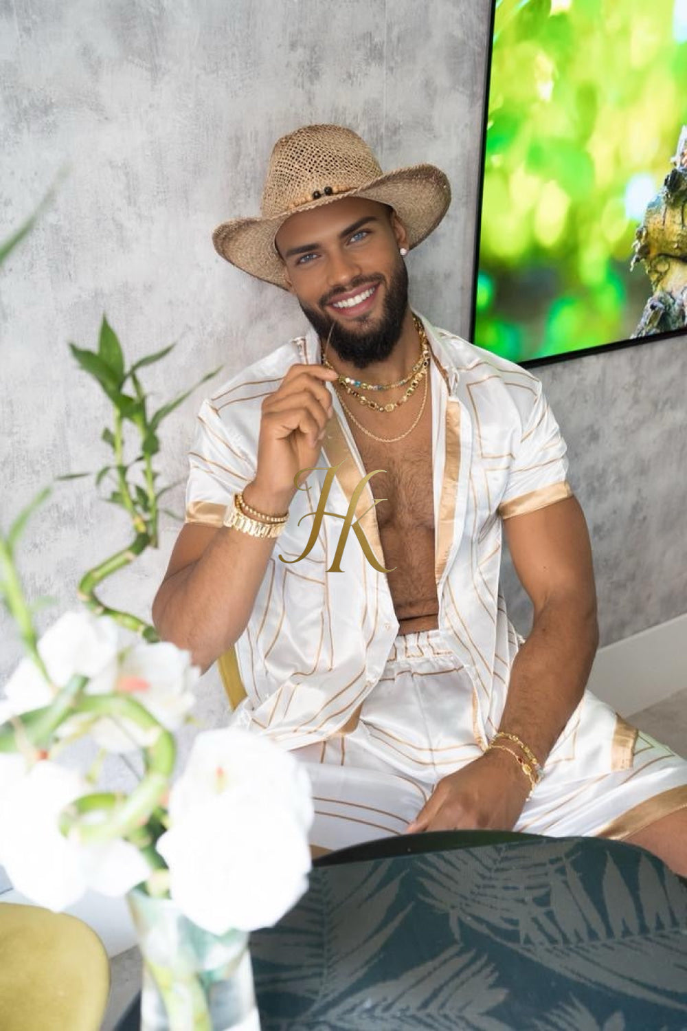 Luxury Boho Silk Shirt Set for Men - Festival Outfit, Handmade Men's Fashion - kayibstrore