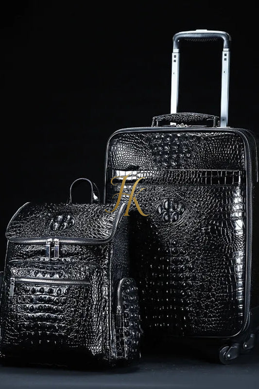 Premium Genuine Leather Crocodile Pattern Travel Luggage Set | Durable Trolley Suitcase & Handbag Backpack | Luxury First-Layer Cowhide | Spacious & Stylish - kayibstrore