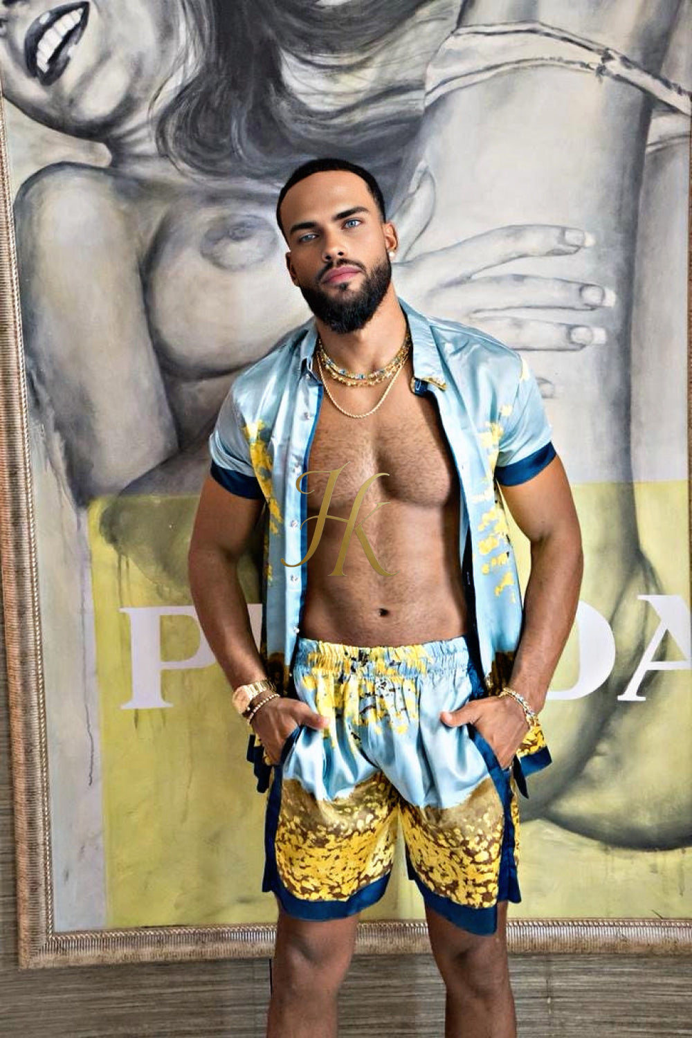 Luxury Boho Silk Shirt Set - Festival Outfit, Boho Handmade Men's Fashion - kayibstrore