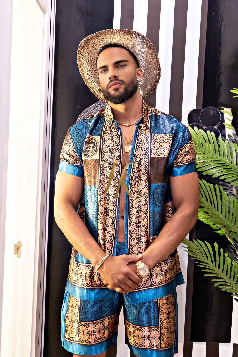 Luxury Boho Silk Shirt Set - Festival Outfit, Handmade Men's Fashion style - kayibstrore