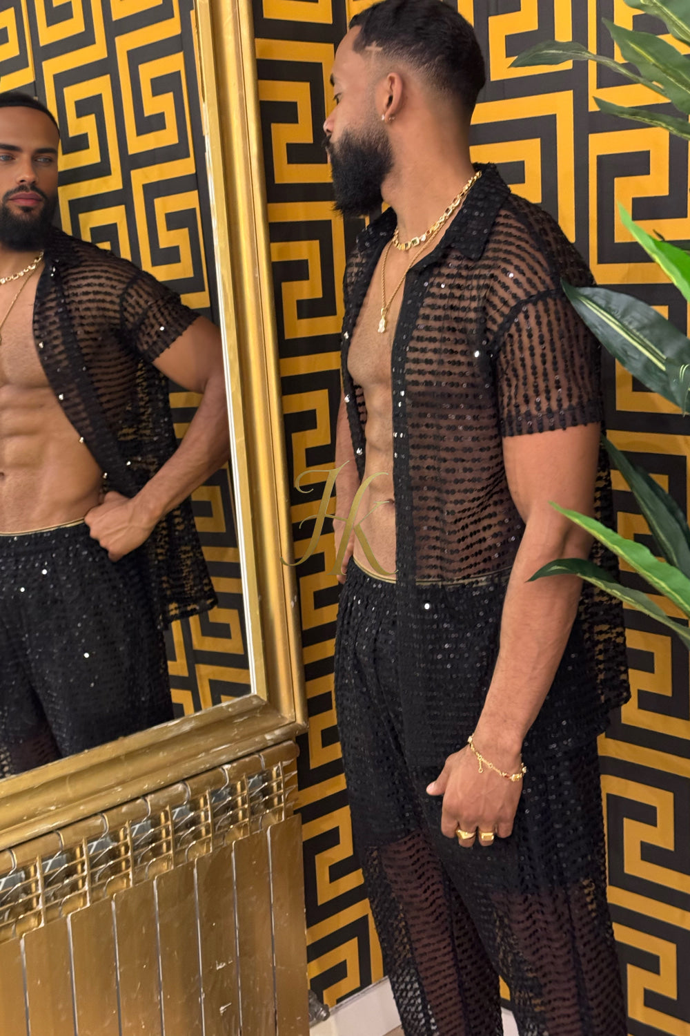 🖤 Royal Mesh Embroidered Shirt – Luxury Handcrafted Elegance - kayibstrore