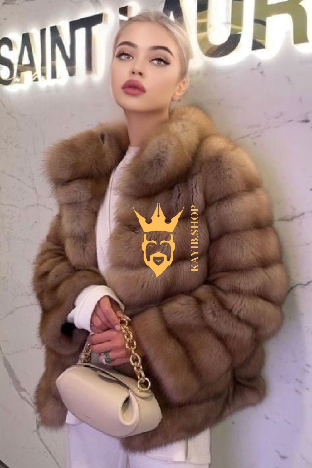 Winter coat- Luxury Tiger-Striped Raccoon Fur Short Coat - Stay Stylish and Warm with Oversized Sleeves - kayibstrore
