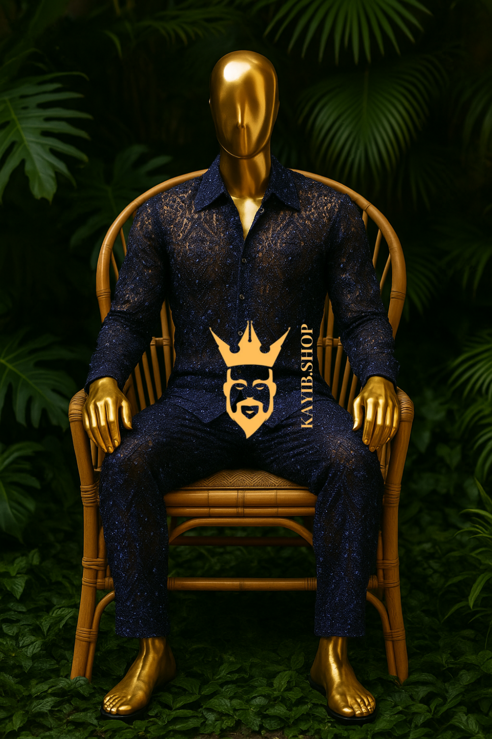 Men’s Luxury Lace Set – French Tulle with Sequins & Beaded Embroidery Shirt and Pants