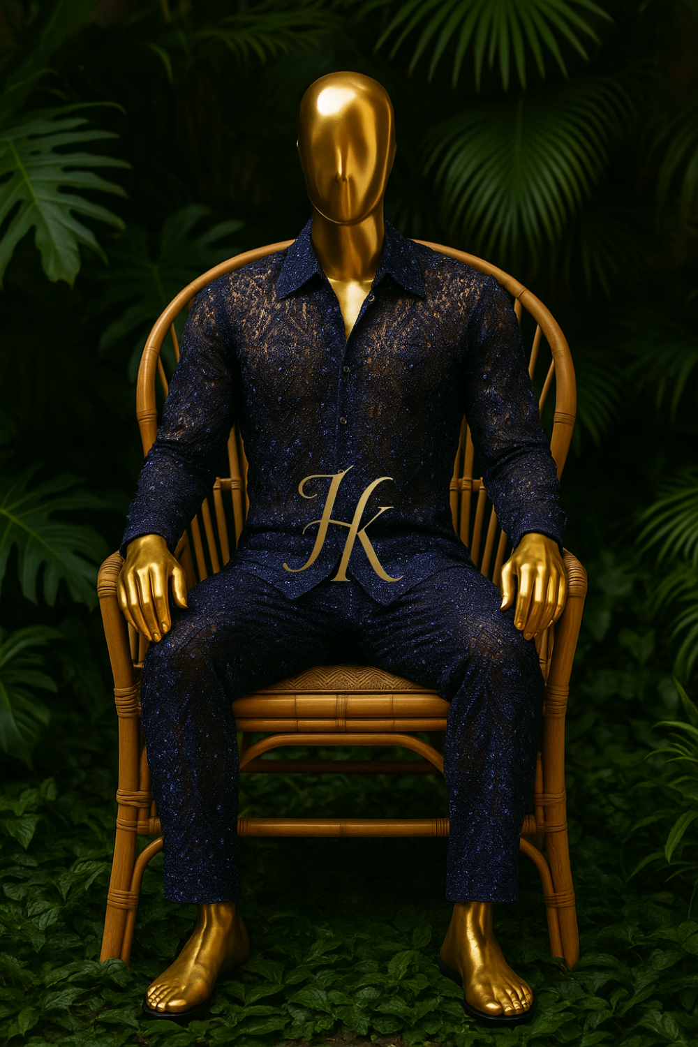 Men’s Luxury Lace Set – French Tulle with Sequins & Beaded Embroidery Shirt and Pants