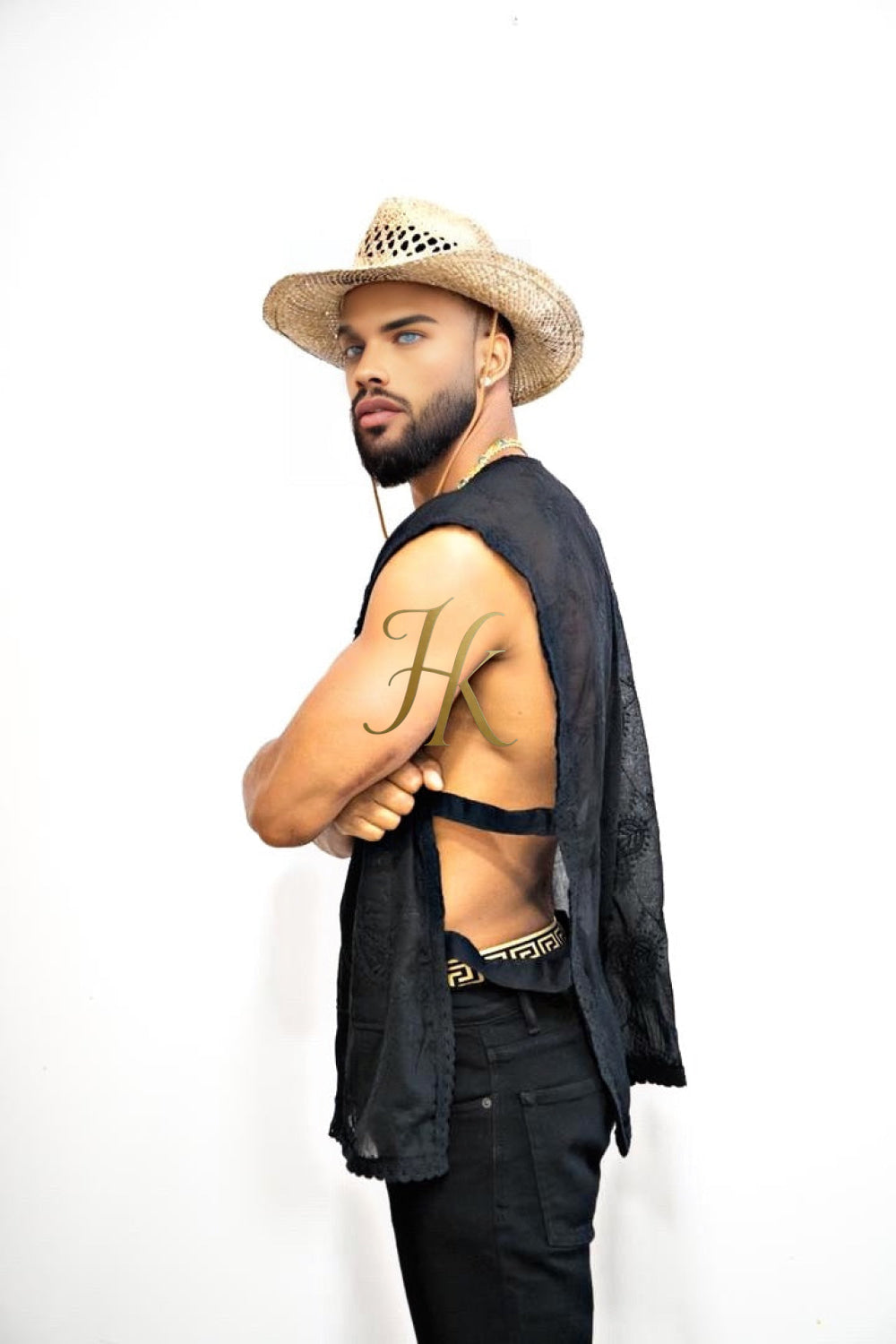 Handmade men's sleeveless tank top, Earthy Top Shirt, Tribal Jungle Natural Savage Neck Festival Rave hippie top - kayibstrore