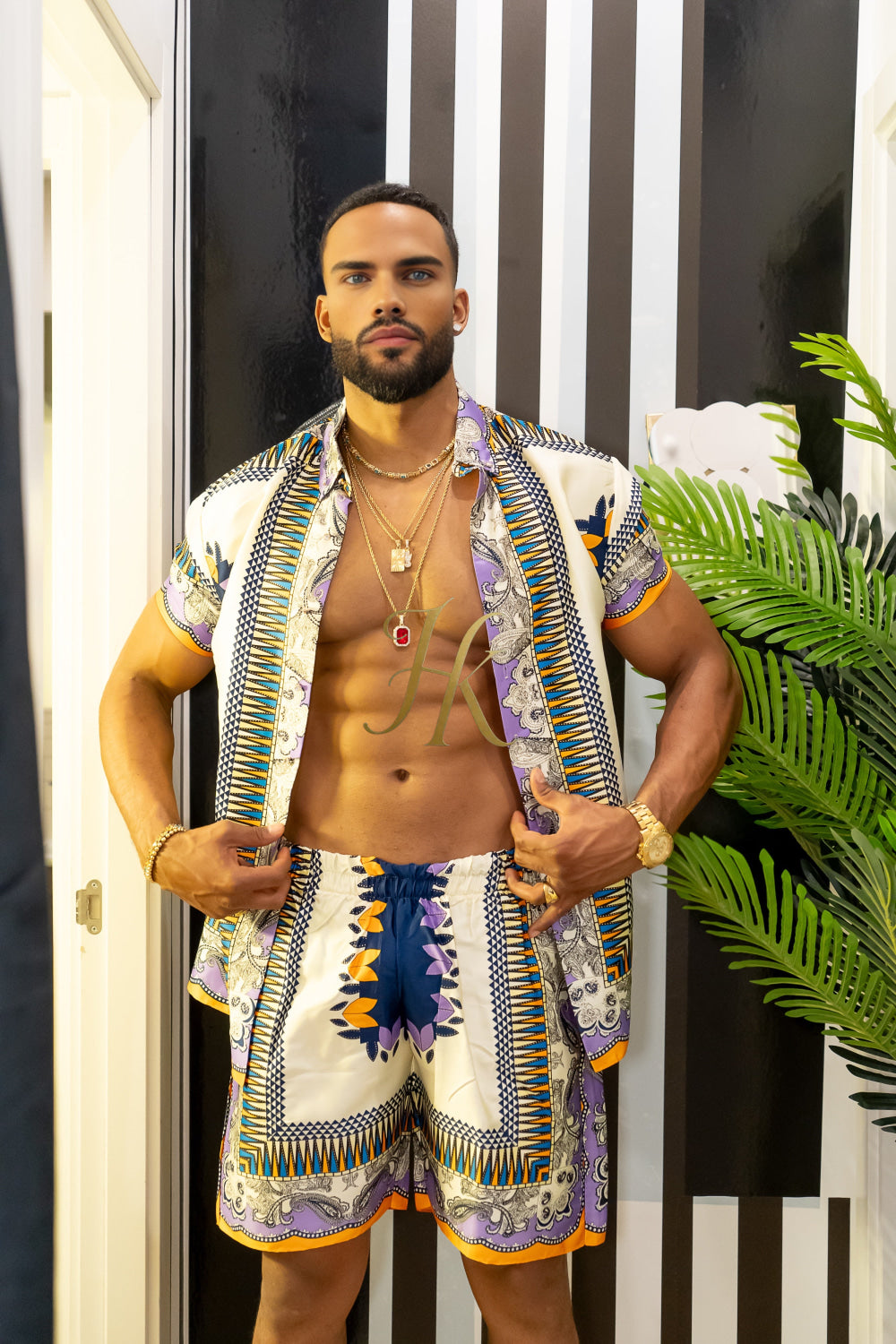 Luxury Boho Silk Shirt Set - Festival Outfit, Boho Summer Handmade Men's Fashion - kayibstrore