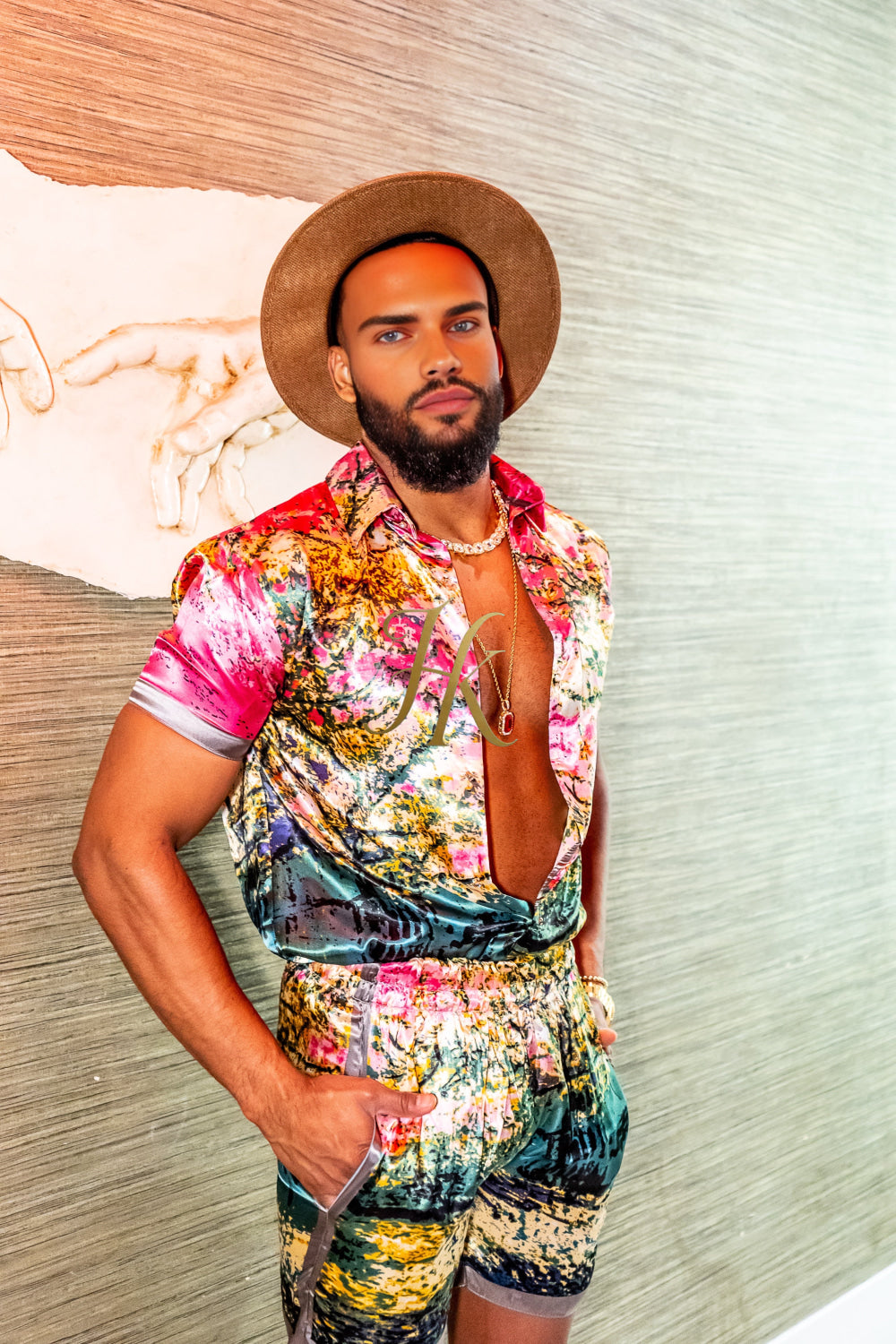 Luxury Boho Silk Shirt Set - Festival Outfit, Boho Handmade Men's Fashion - kayibstrore