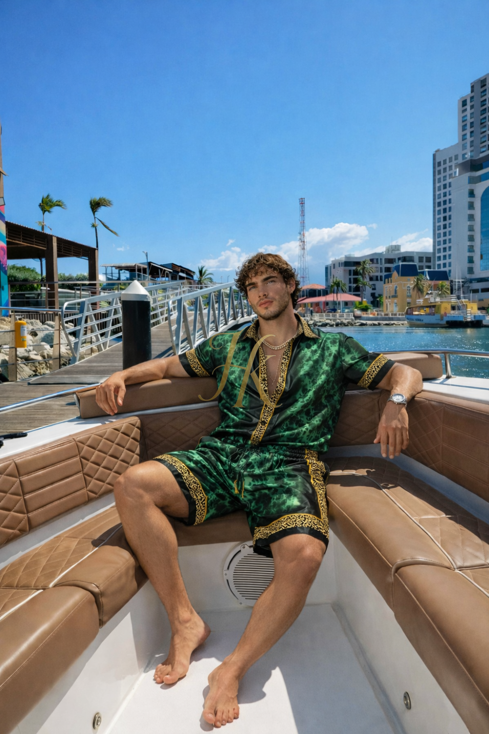 Conjunto de seda de verano para hombre de moda de lujo 2 piezas