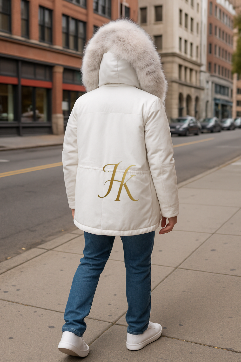 White Men's Luxury handmade fox fur Coats Parka
