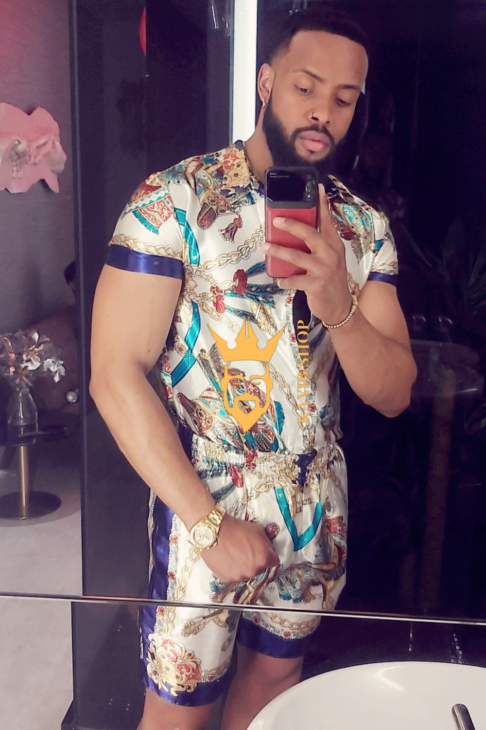 Luxury Fashion Mens Summer Silk Set 2 Pcs