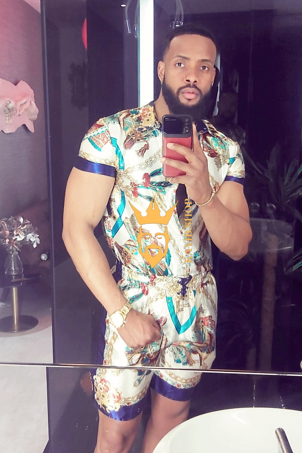 Luxury Fashion Mens Summer Silk Set 2 Pcs