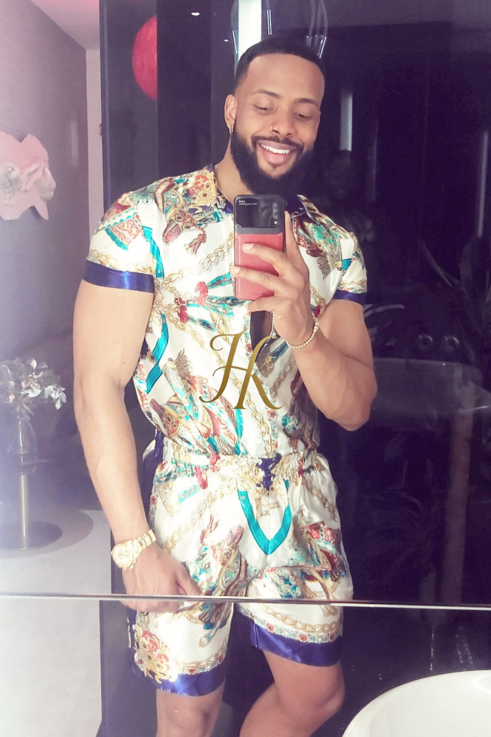 Luxury Fashion Mens Summer Silk Set 2 Pcs