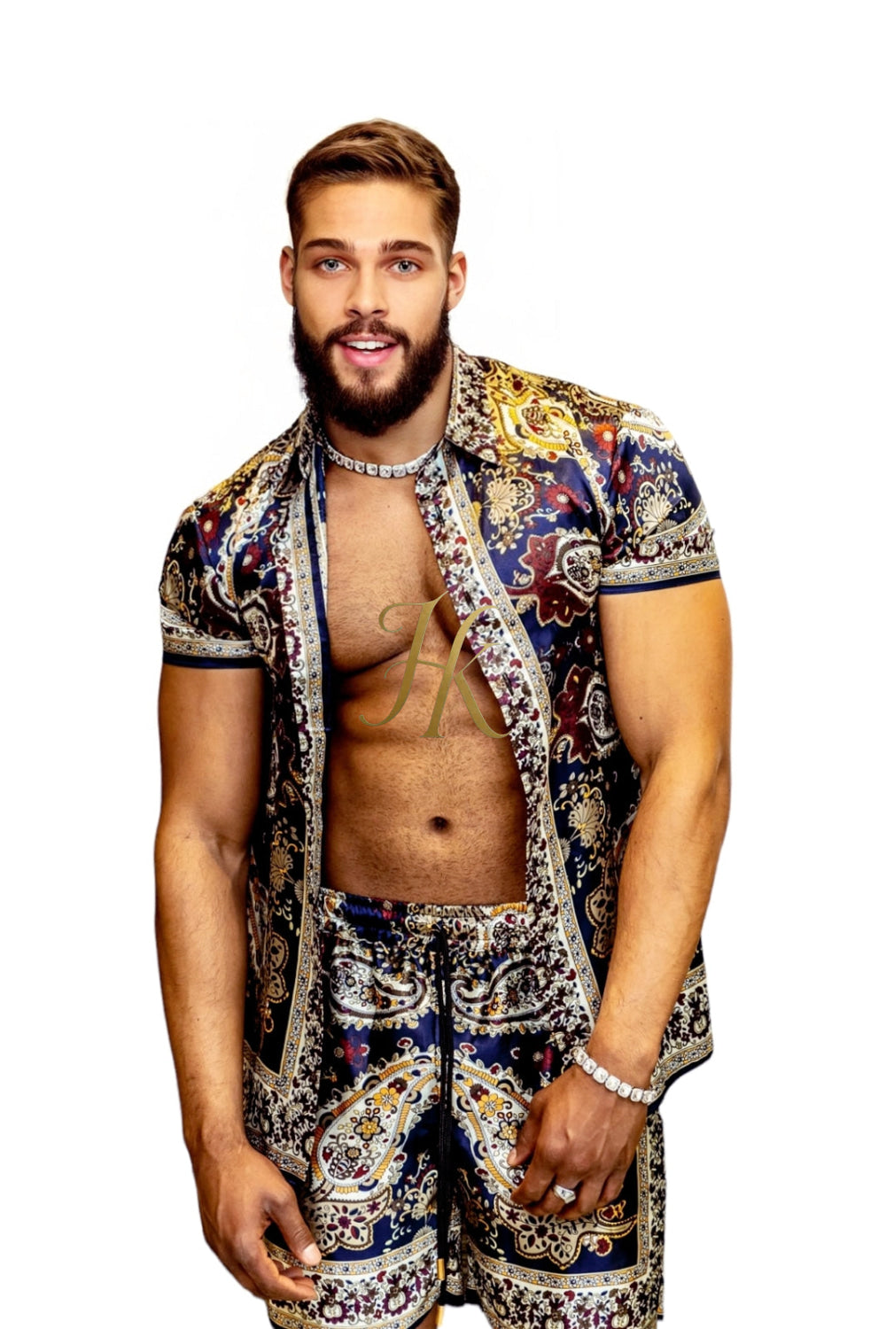 Men's Luxury silk shirt and shorts set 2 pcs - kayibstrore