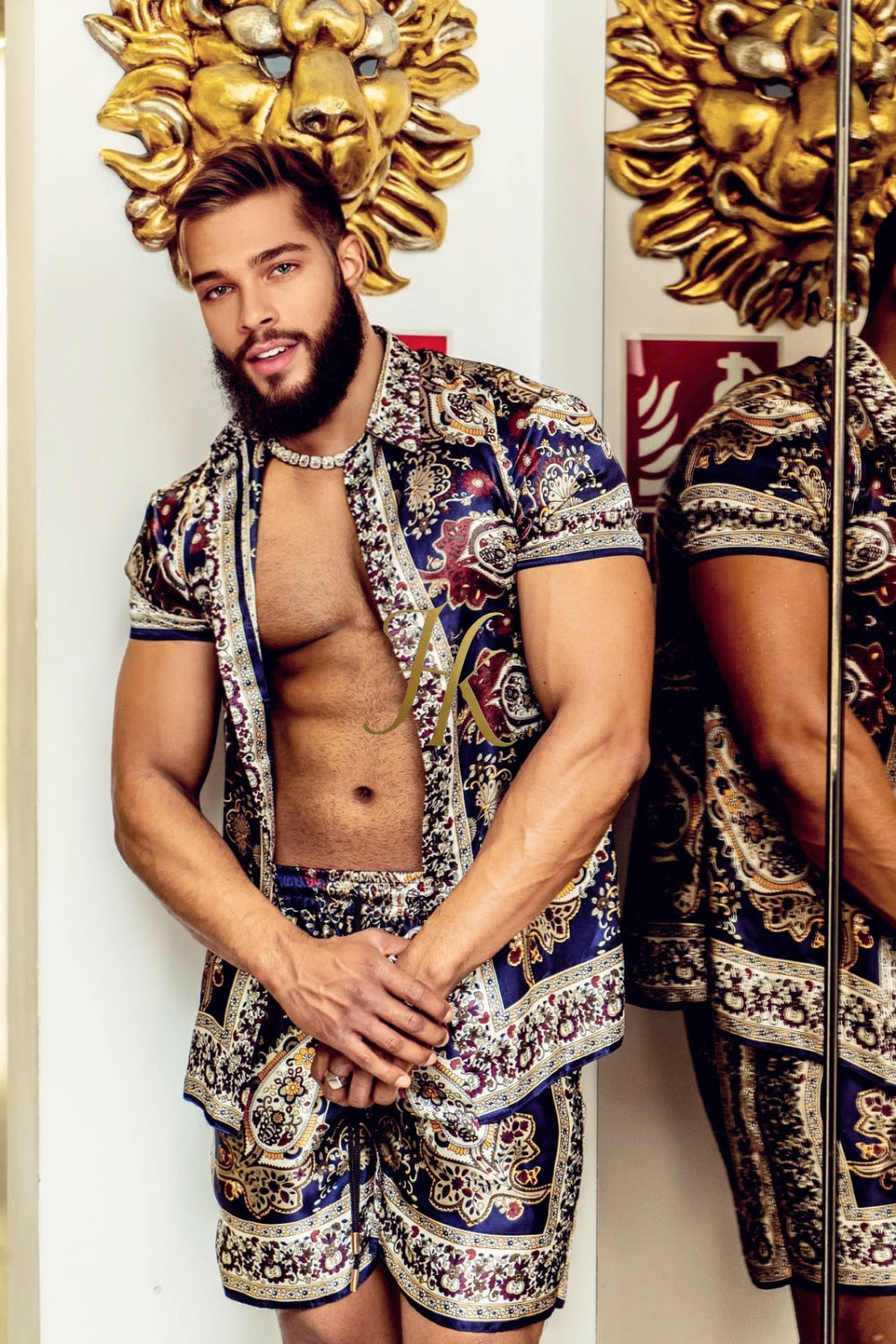 Luxury Boho Silk Shirt Set - Festival Outfit, Handmade Men's Fashion - kayibstrore