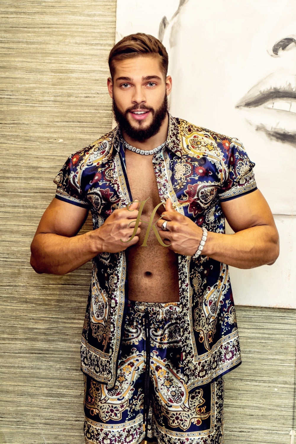 Boho Silk Shirt Set - Festival Outfit, Handmade Men's Fashion - kayibstrore