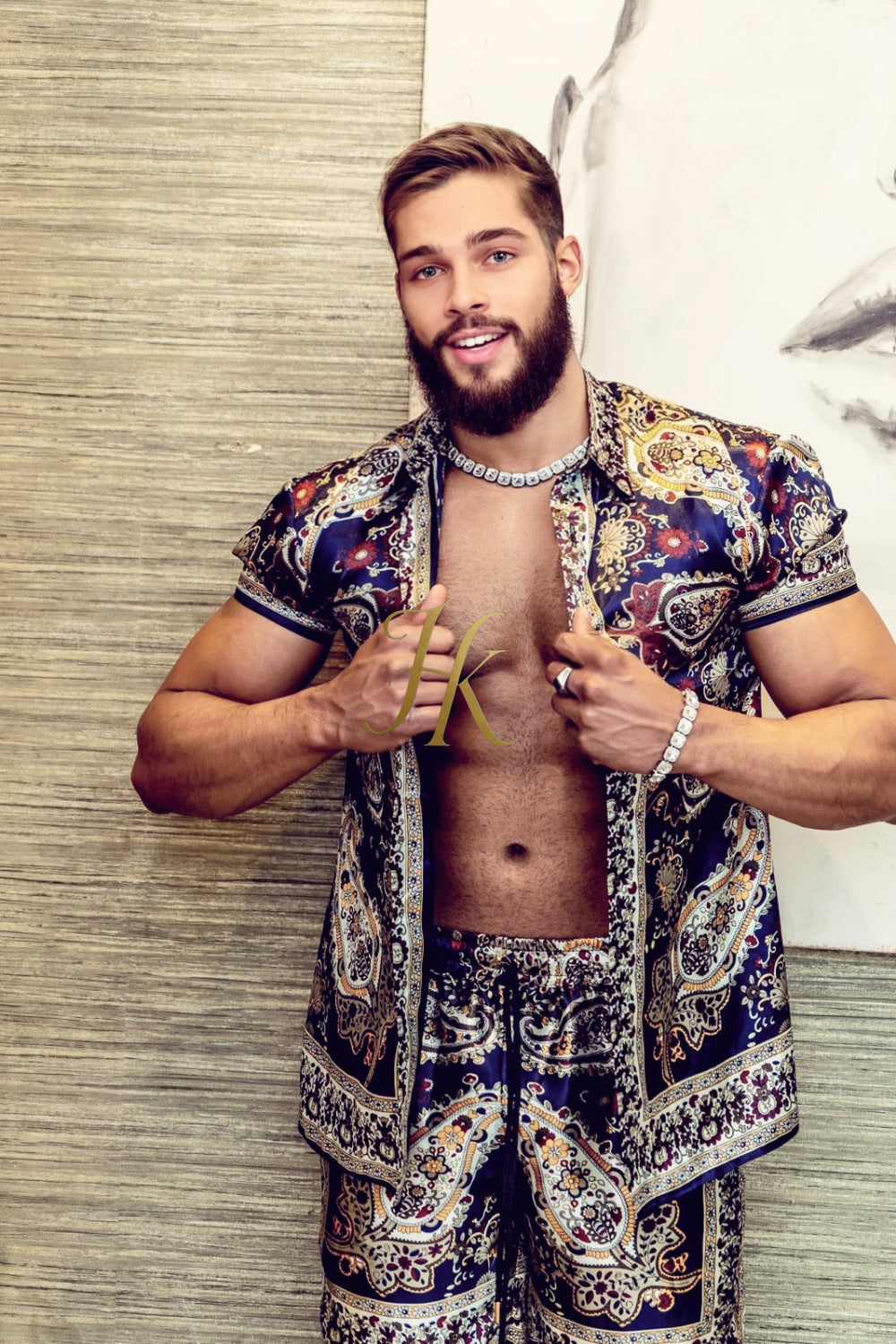 Luxury Boho Silk Shirt Set - Festival Outfit, Handmade Men's Fashion - kayibstrore