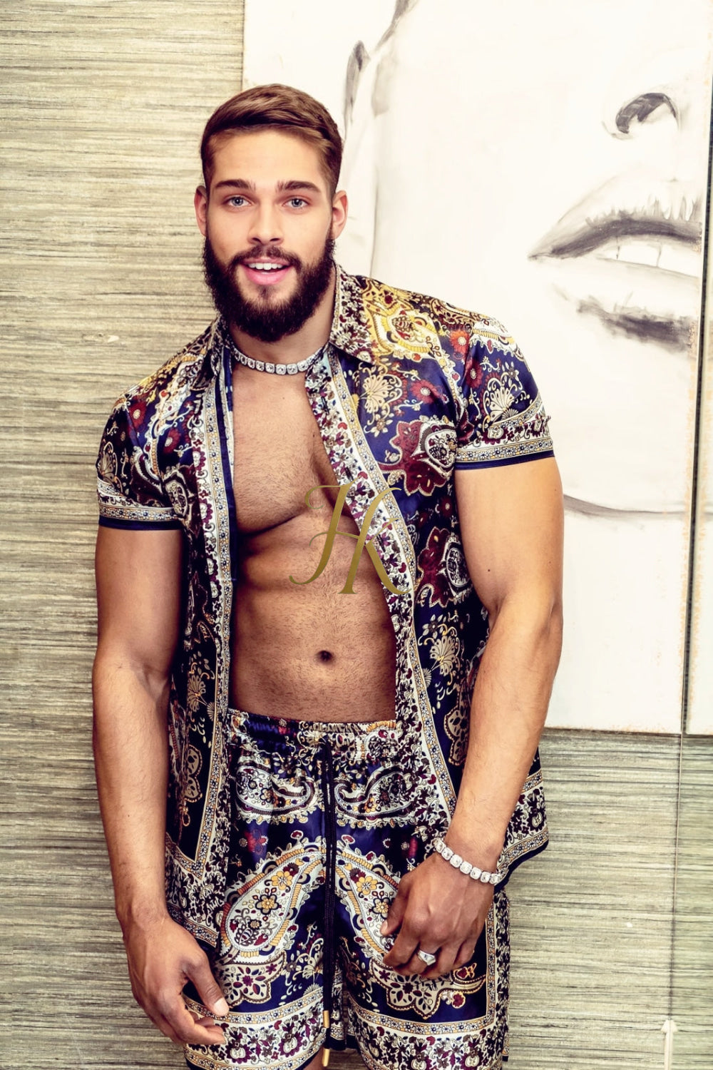 Luxury Boho Silk Shirt Set - Festival Outfit, Handmade Men's Fashion - kayibstrore