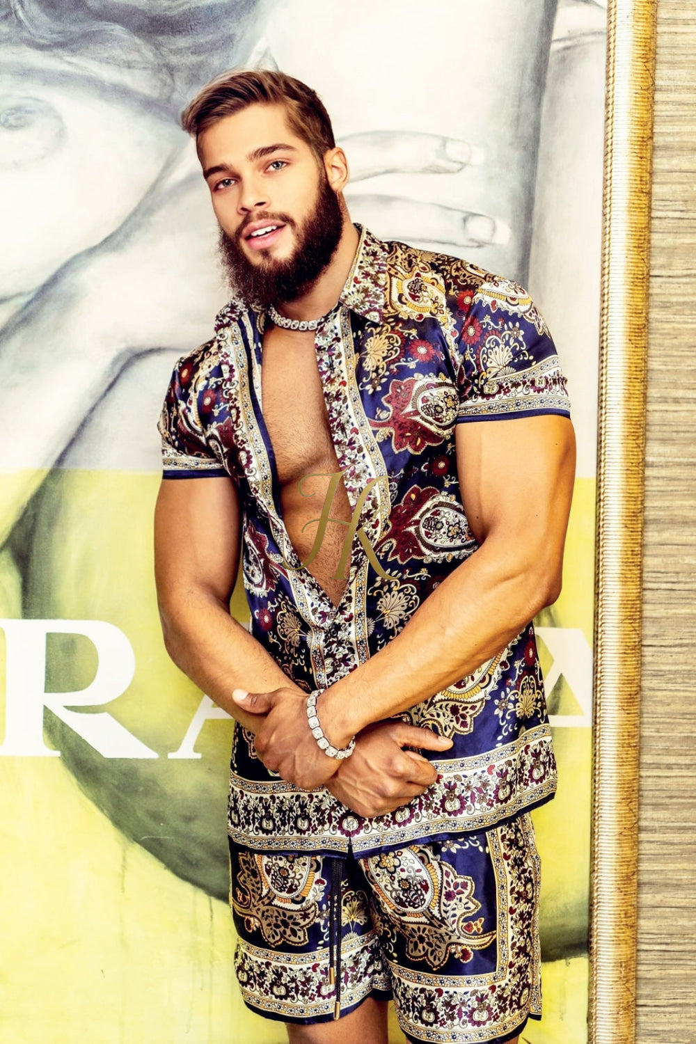 Boho Silk Shirt Set - Festival Outfit, Handmade Men's Fashion - kayibstrore