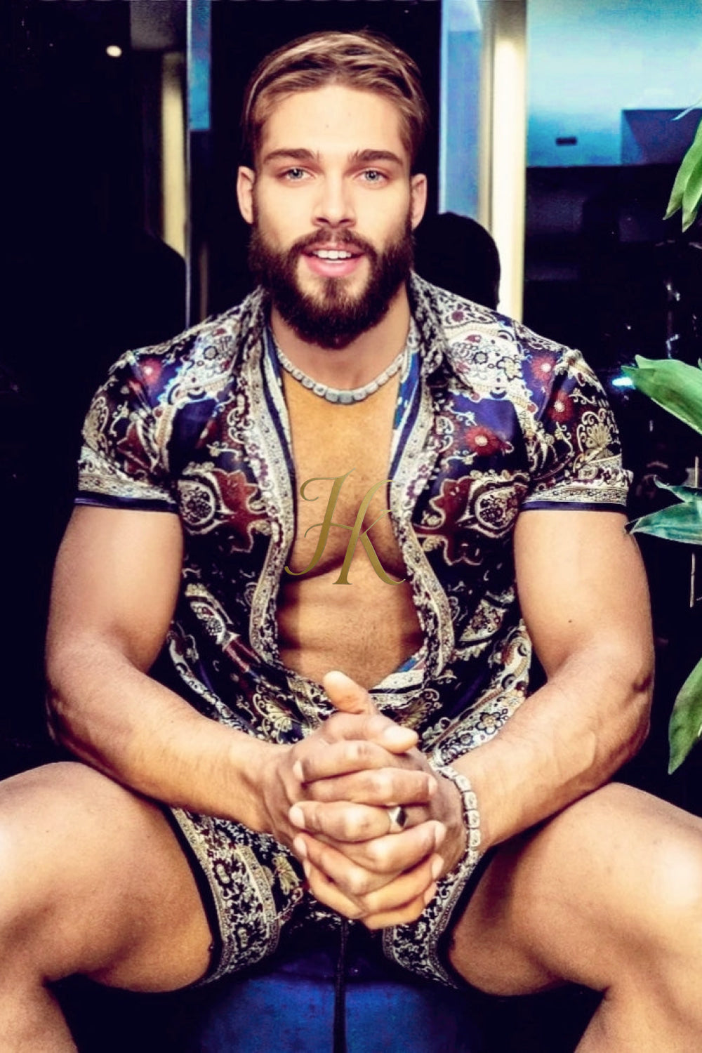 Boho Silk Shirt Set - Festival Outfit, Handmade Men's Fashion - kayibstrore