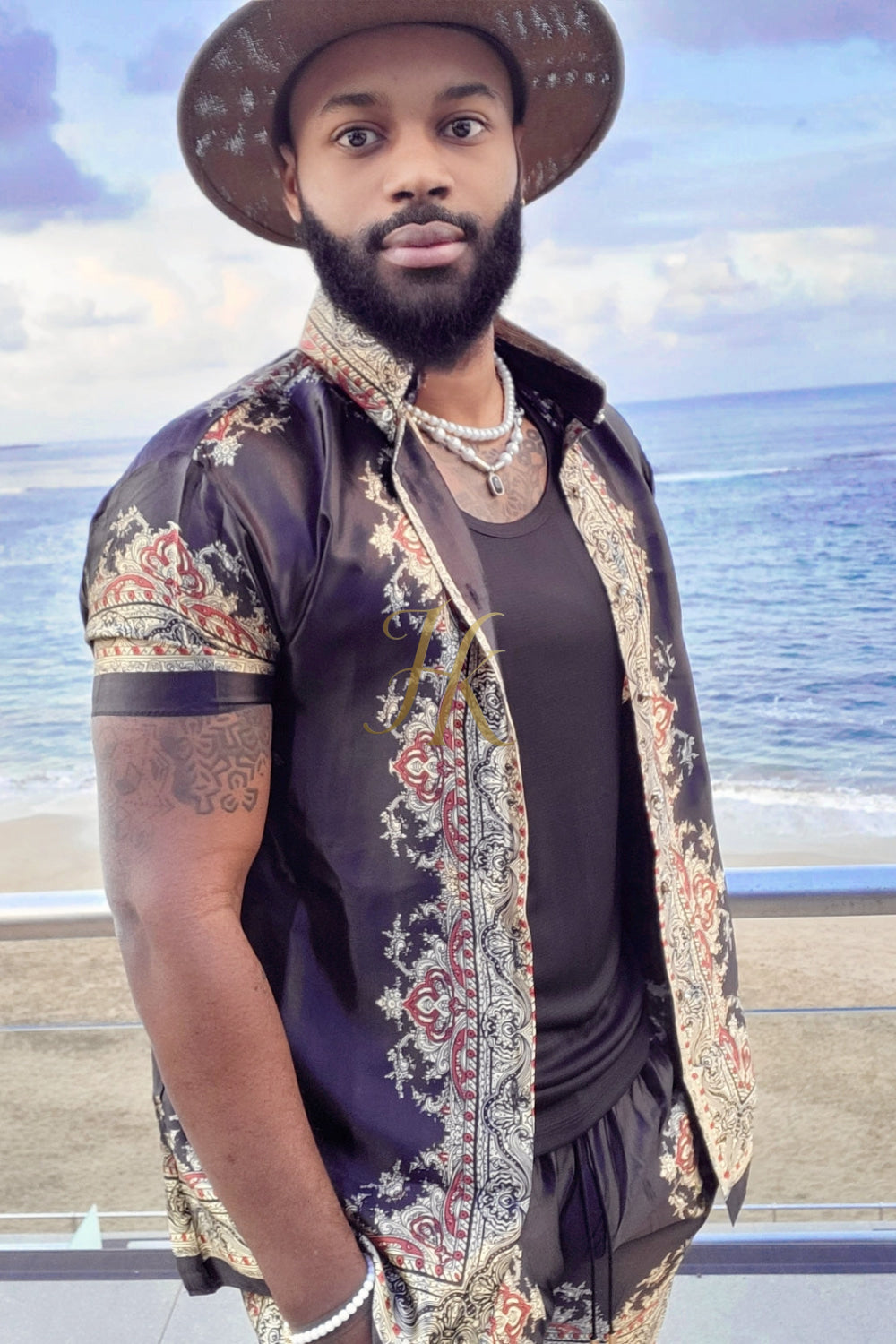 Barroco Silk Outfit - Elevate Your Style with the Luxurious Comfort of Pure Silk and Acanthus Leaf Print - Perfect for Special Occasions - kayibstrore